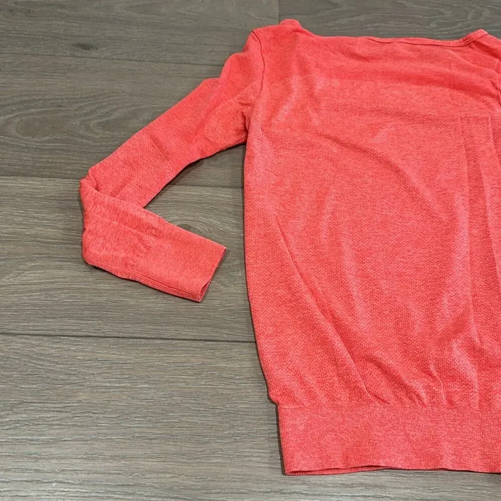 NIKE‎ Coral Red Dri-Fit Seamless Wide Neck Long Sleeve Active Training Top Sz XS
